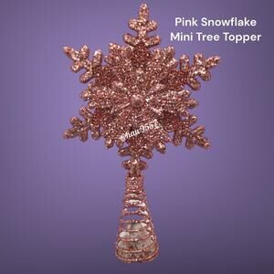 Pink Snowflake Mini Tree Topper Christmas Glitter Decor Metal Spiral